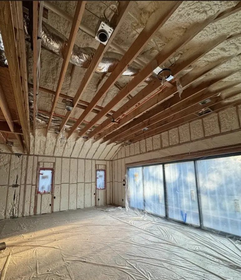 Interior walls and ceiling insulated with spray foam during new construction in Papillion